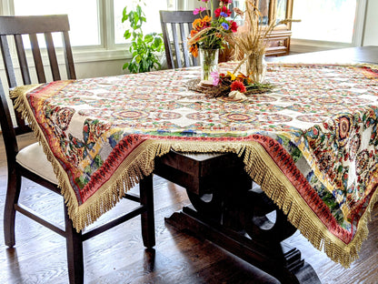 Ivory Colorful Ornate Paisley Woven Tablecloth