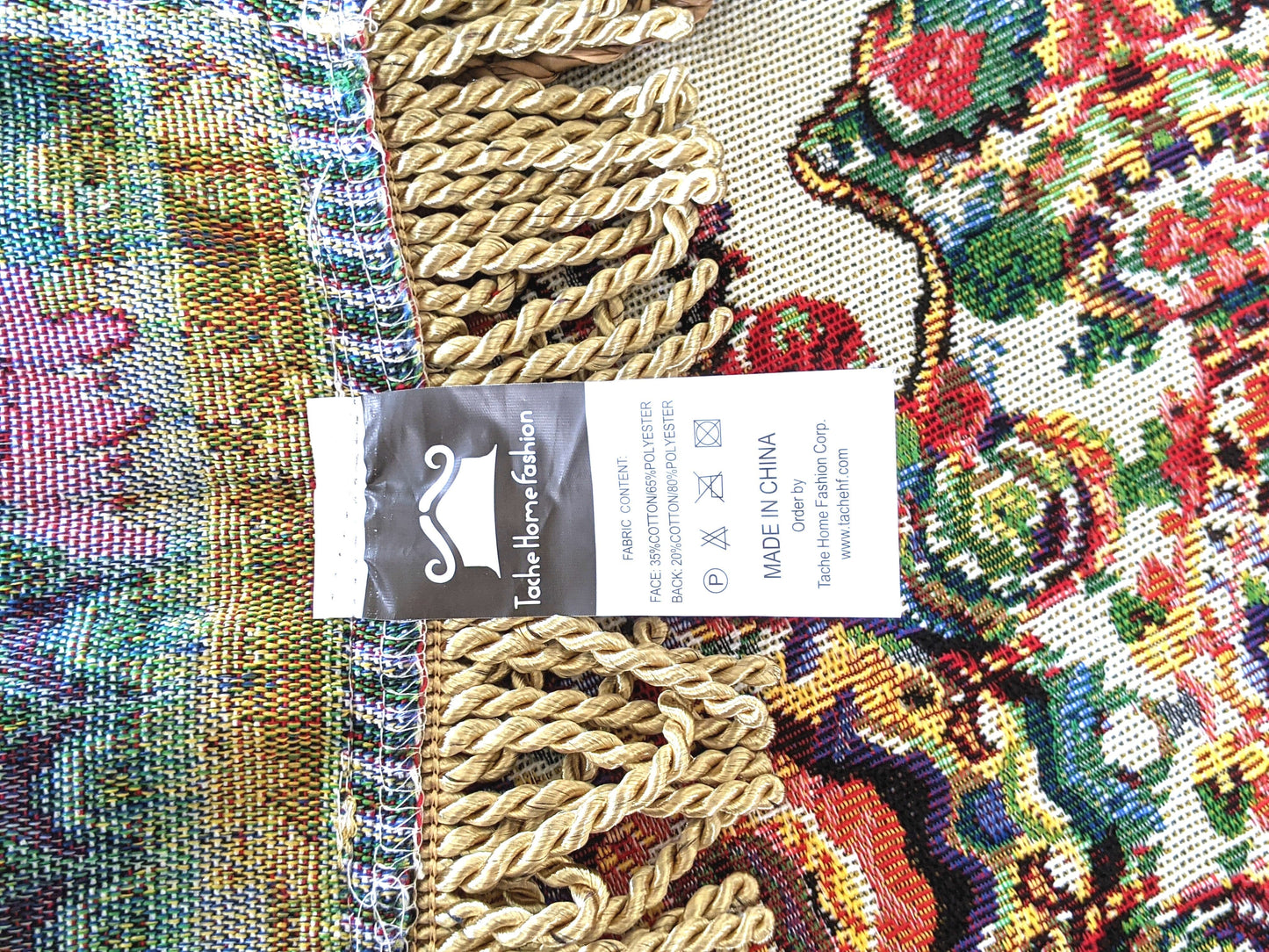Ivory Colorful Ornate Paisley Woven Tablecloth