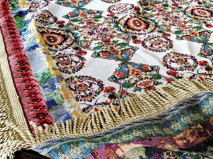 Ivory Colorful Ornate Paisley Woven Tablecloth