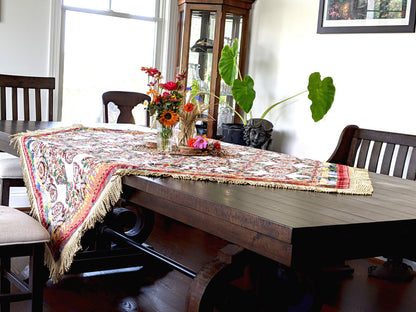 Ivory Colorful Ornate Paisley Woven Tablecloth
