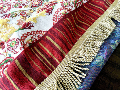 Burgundy Ornate Paisley Woven Tapestry Tablecloth