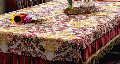 Burgundy Ornate Paisley Woven Tapestry Tablecloth