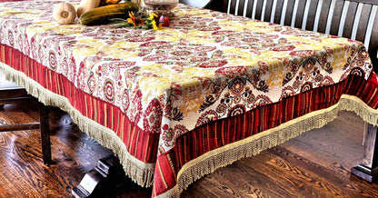 Burgundy Ornate Paisley Woven Tapestry Tablecloth
