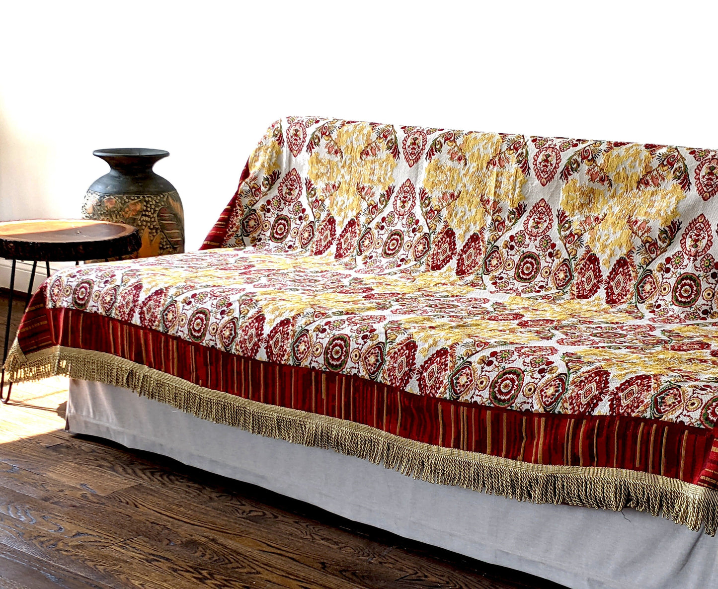 Burgundy Ornate Paisley Woven Tapestry Tablecloth