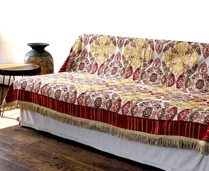 Burgundy Ornate Paisley Woven Tapestry Tablecloth