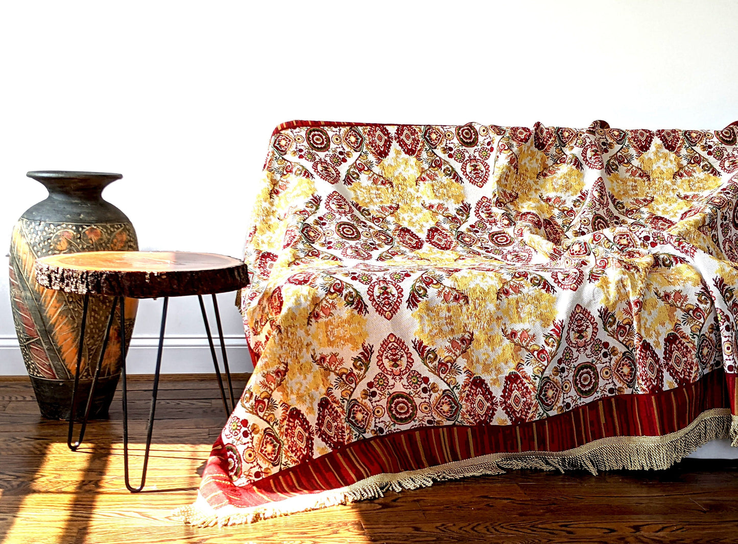 Burgundy Ornate Paisley Woven Tapestry Tablecloth