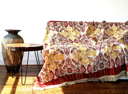 Burgundy Ornate Paisley Woven Tapestry Tablecloth