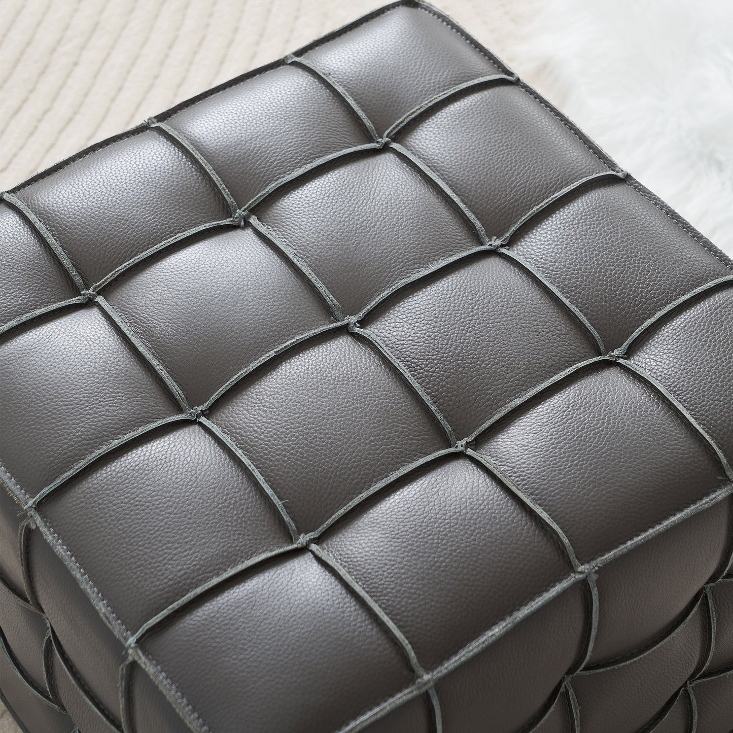 Leather Tufted Square Ottoman/Footstool