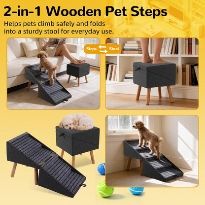Dog Stairs for Couch 2 in 1 Foldable Pet Steps Non Slip