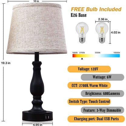 Set of 2 Lamps W/ USB Charging Ports