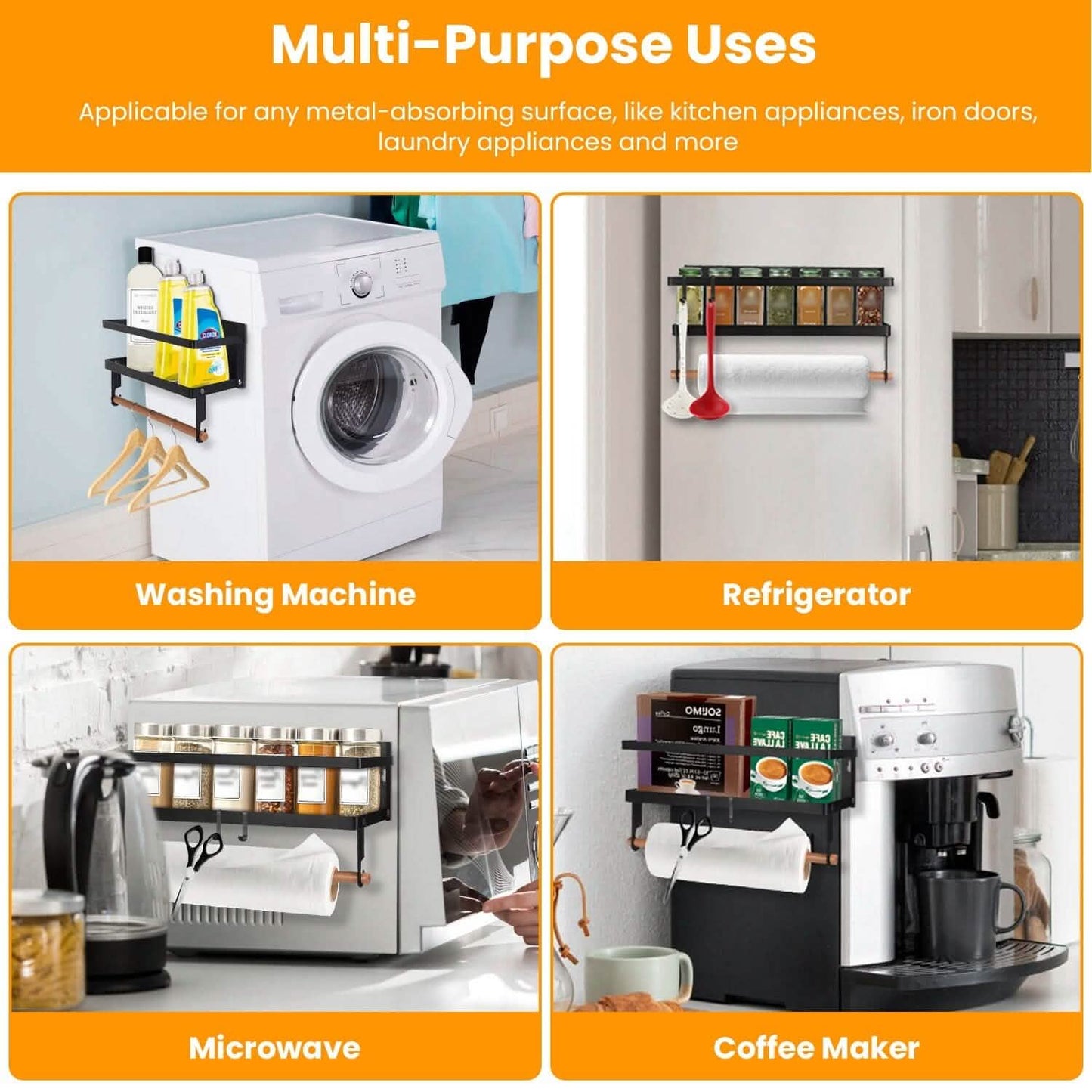 Magnetic Spice Rack/Paper Towel Holder for Refrigerator