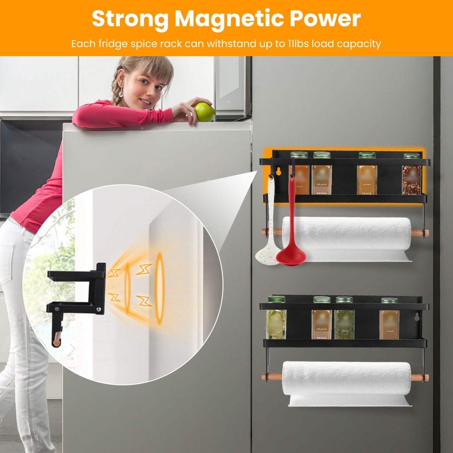Magnetic Spice Rack/Paper Towel Holder for Refrigerator