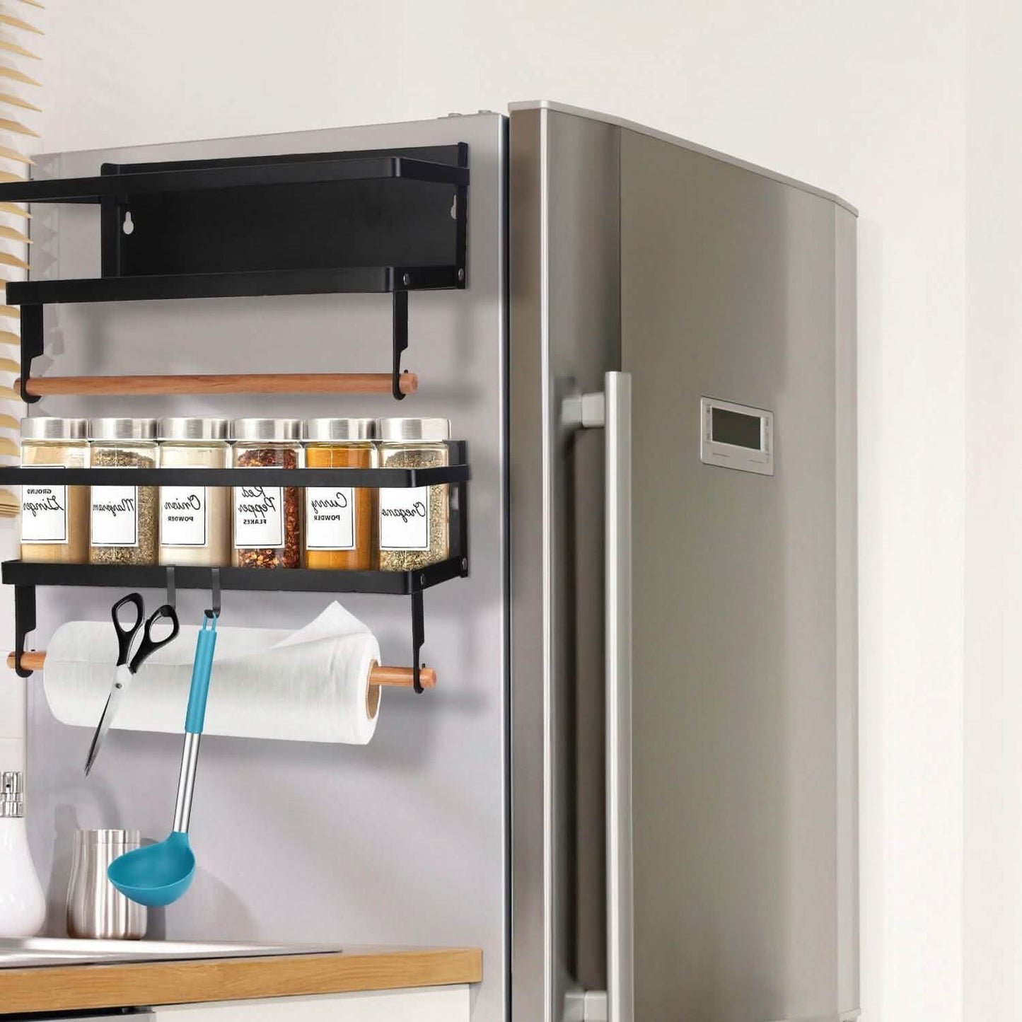 Magnetic Spice Rack/Paper Towel Holder for Refrigerator