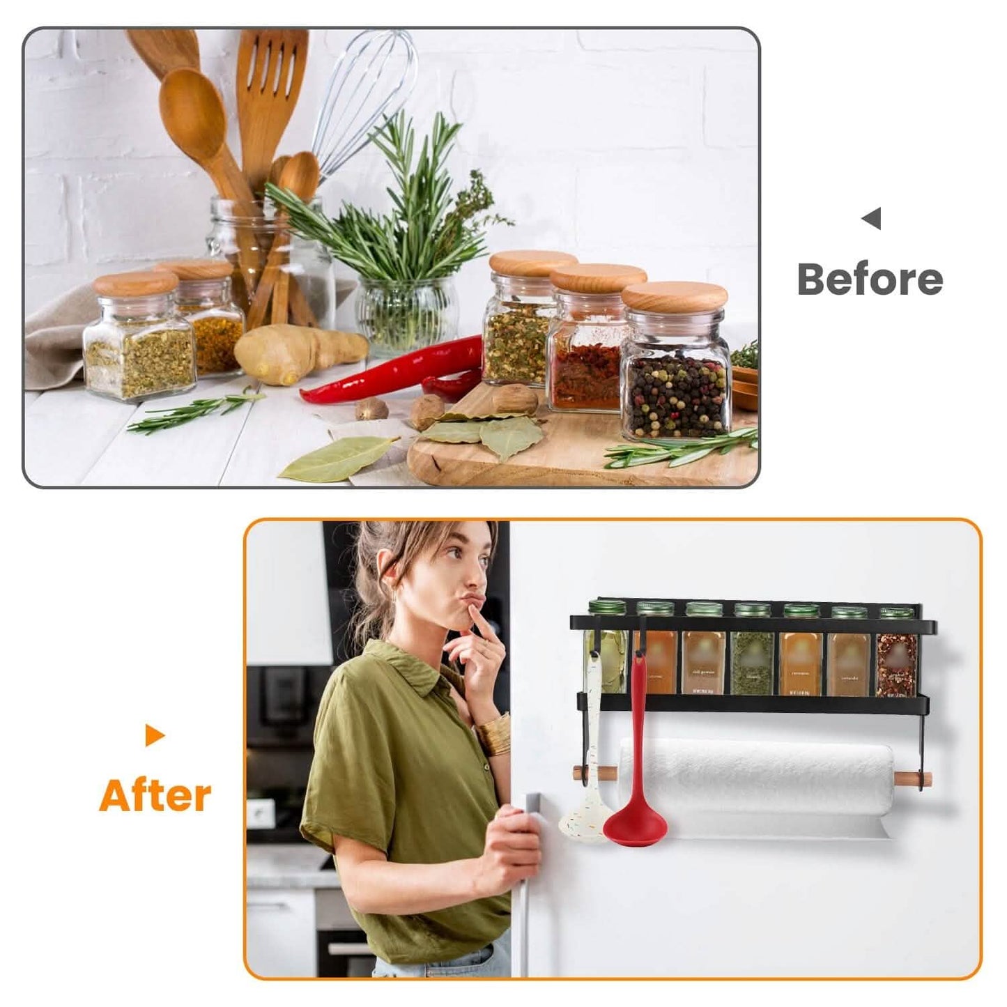 Magnetic Spice Rack/Paper Towel Holder for Refrigerator