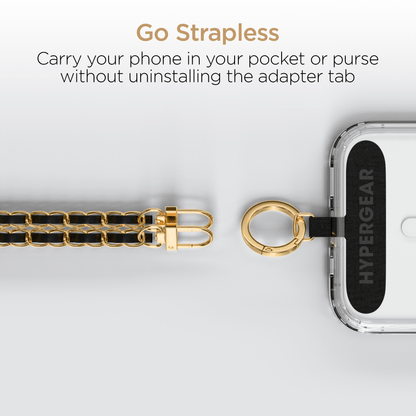 Gold Chain with Black Vegan Leather Crossbody Phone Strap