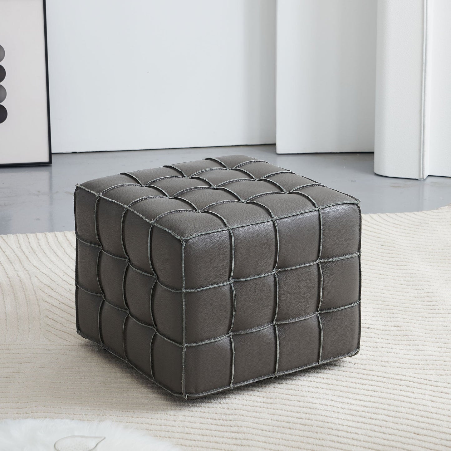 Leather Tufted Square Ottoman/Footstool