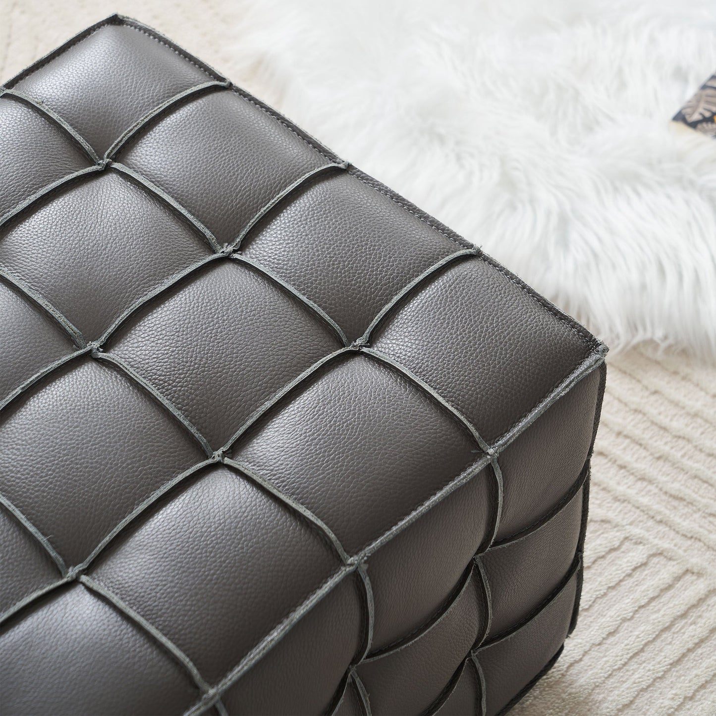 Leather Tufted Square Ottoman/Footstool