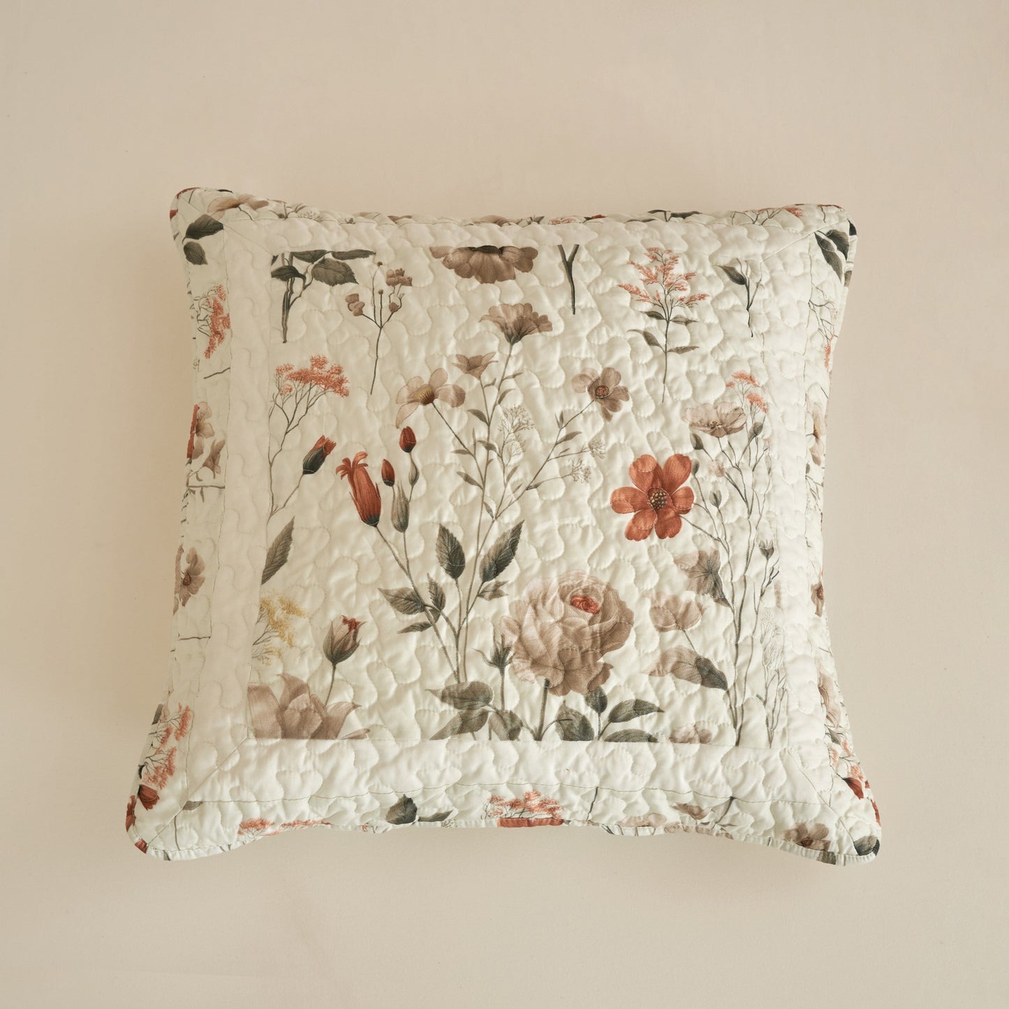 Zippered Floral Design Throw Pillow sham in Beige, 26x26 Inches (1 Piece)