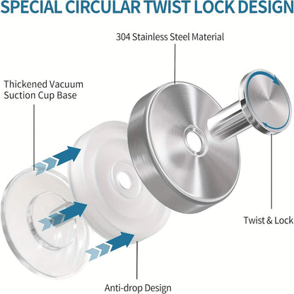 Suction Cup Hooks Brushed Stainless Steel