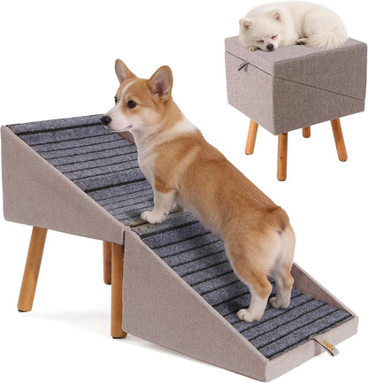 Dog Stairs for Couch 2 in 1 Foldable Pet Steps Non Slip
