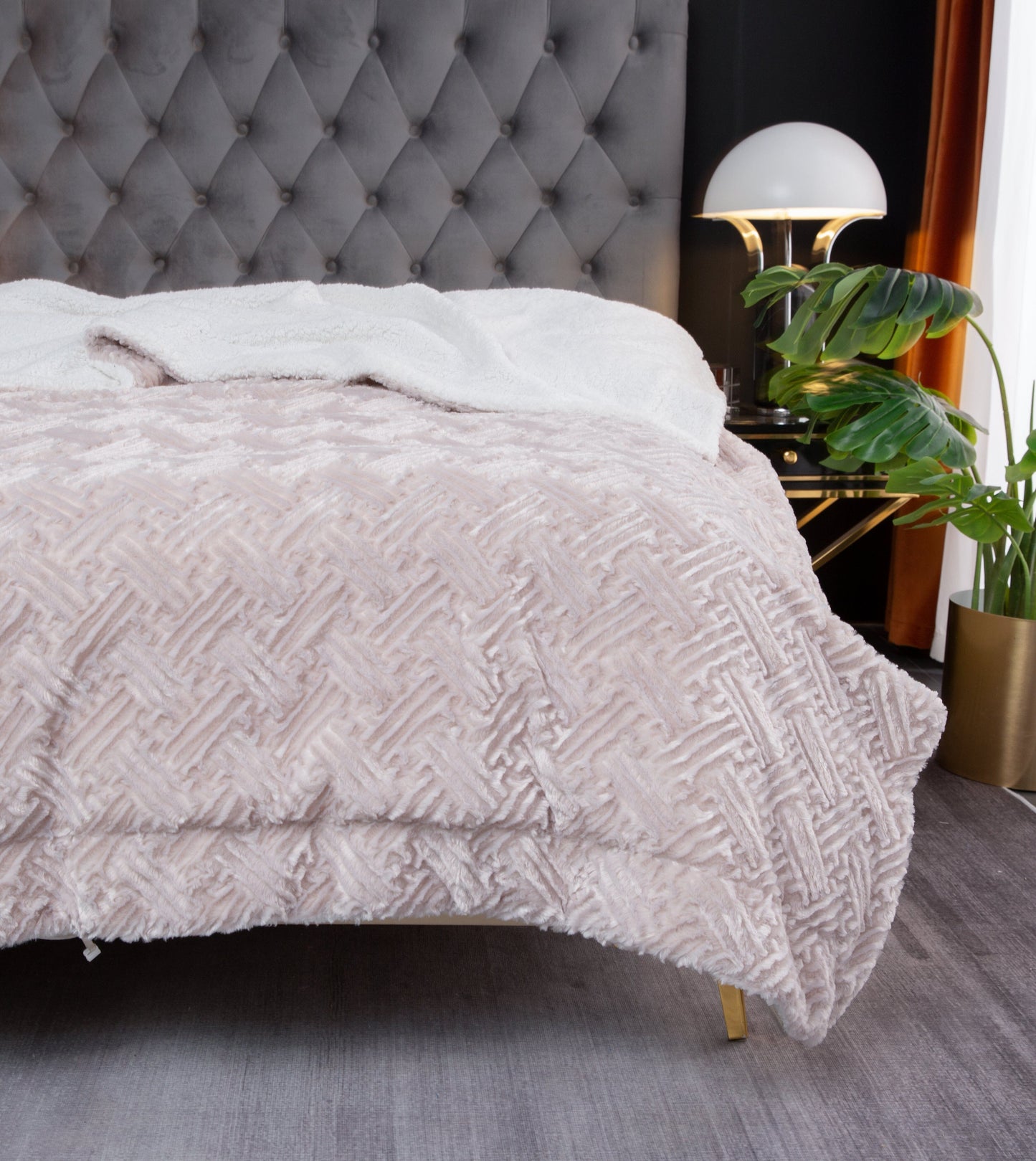 Lavender Grey Faux Fur Sherpa Throw Blanket