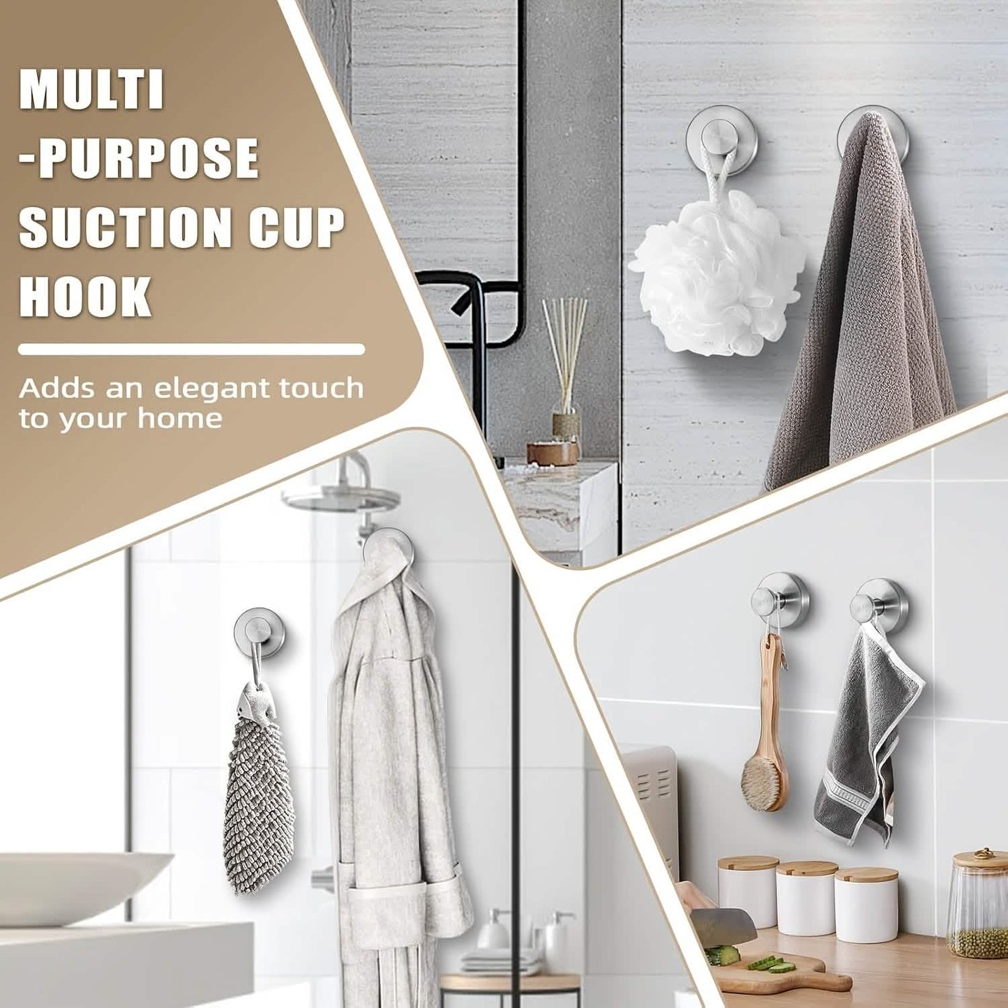 Suction Cup Hooks Brushed Stainless Steel