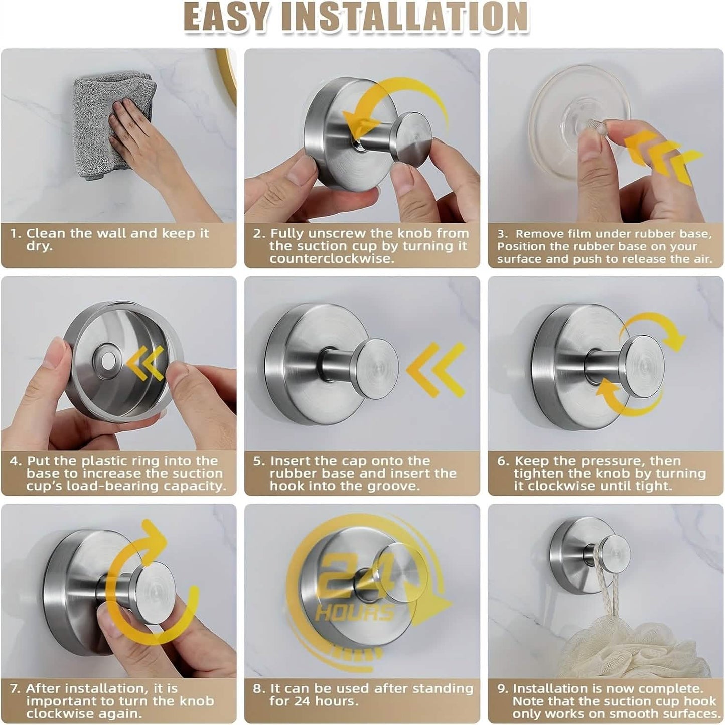 Suction Cup Hooks Brushed Stainless Steel