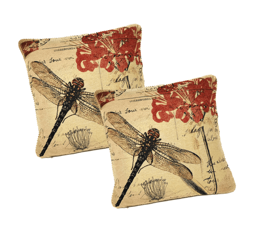2-Pieces Dragonfly  Tapestry Throw Pillow Covers w/ Inserts - 18" x 18"