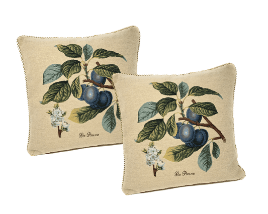 2-Pieces Sugar Plum Fruits Garden Tapestry Throw Pillow Covers w/ Inserts, 18" x 18"