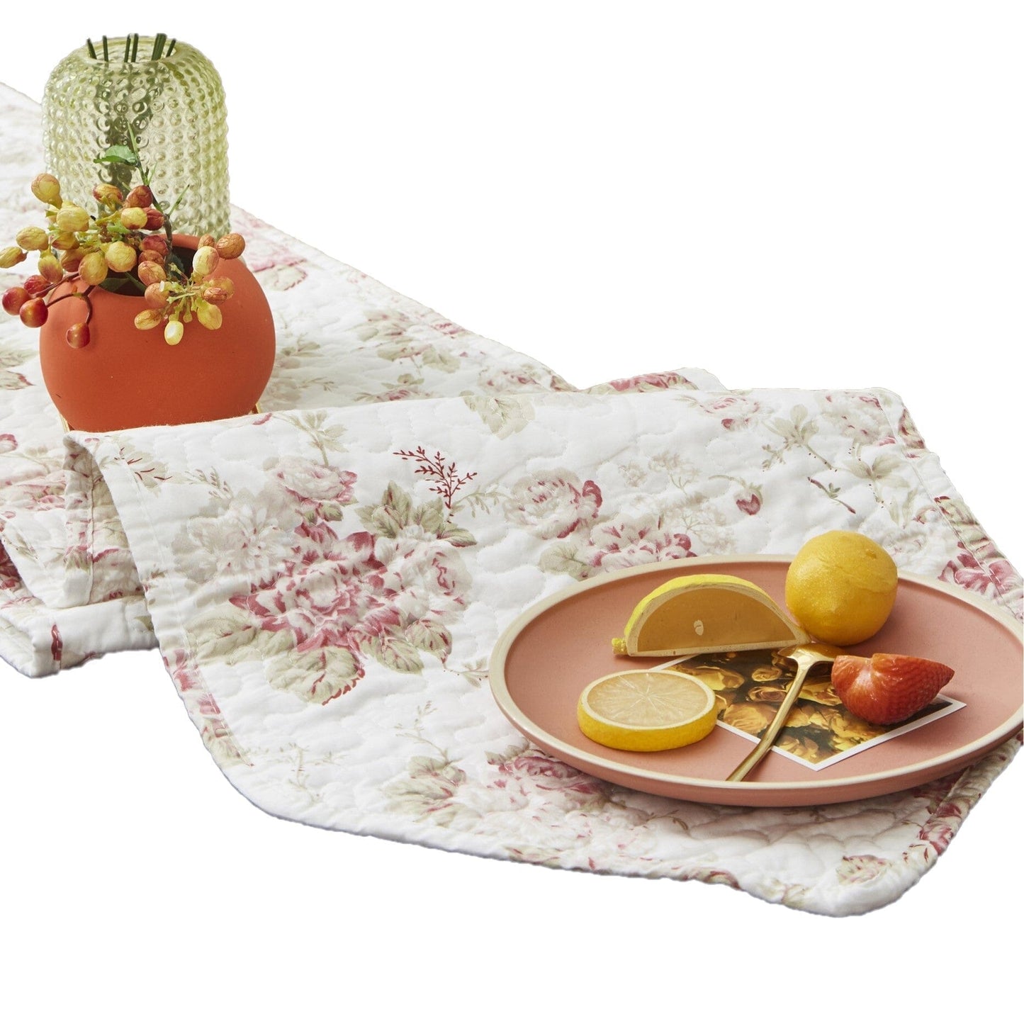 Cottage Floral Roses Quilted Cotton Dining Table Runner