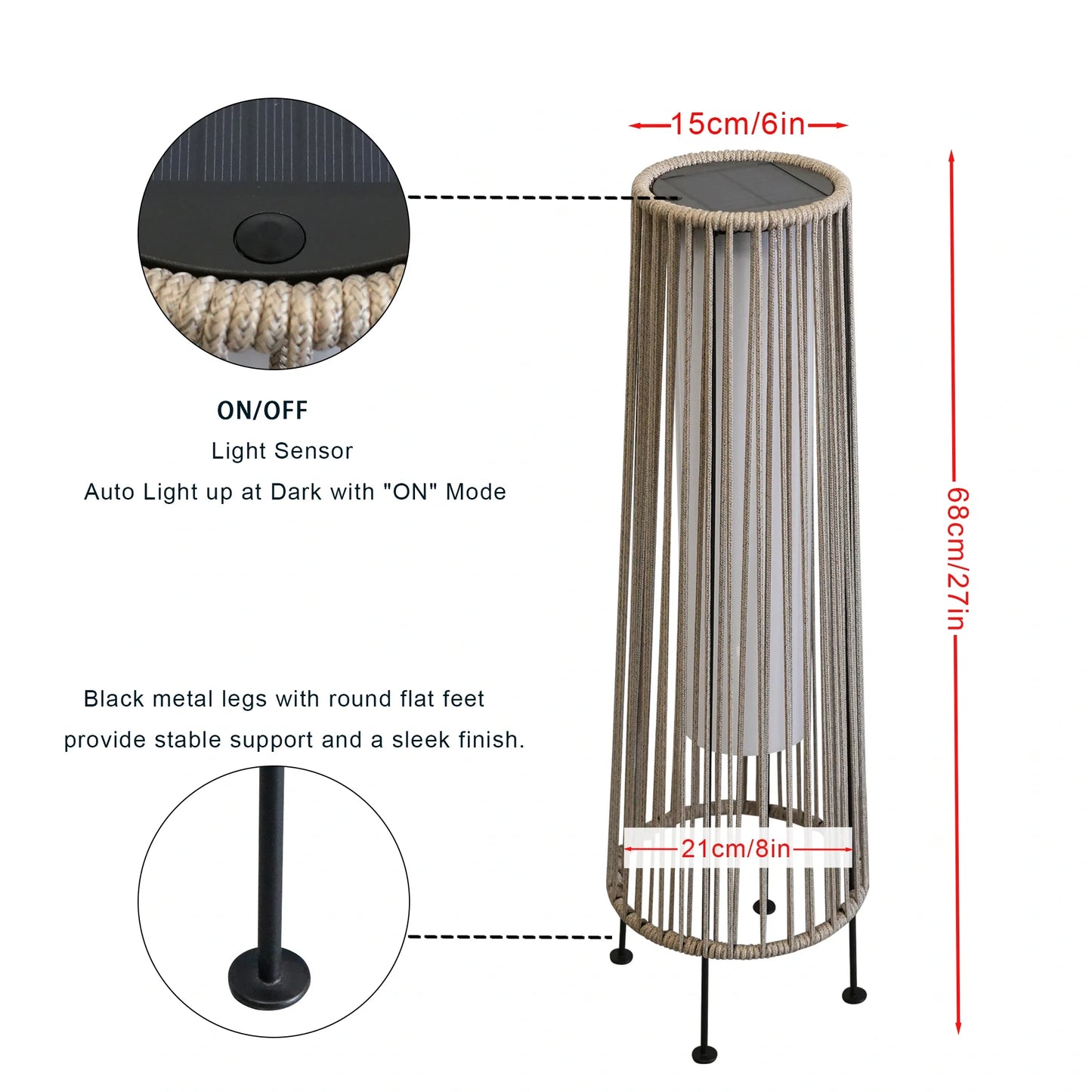2 Piece SOLAR Powered Lantern Patio Lamp Grey