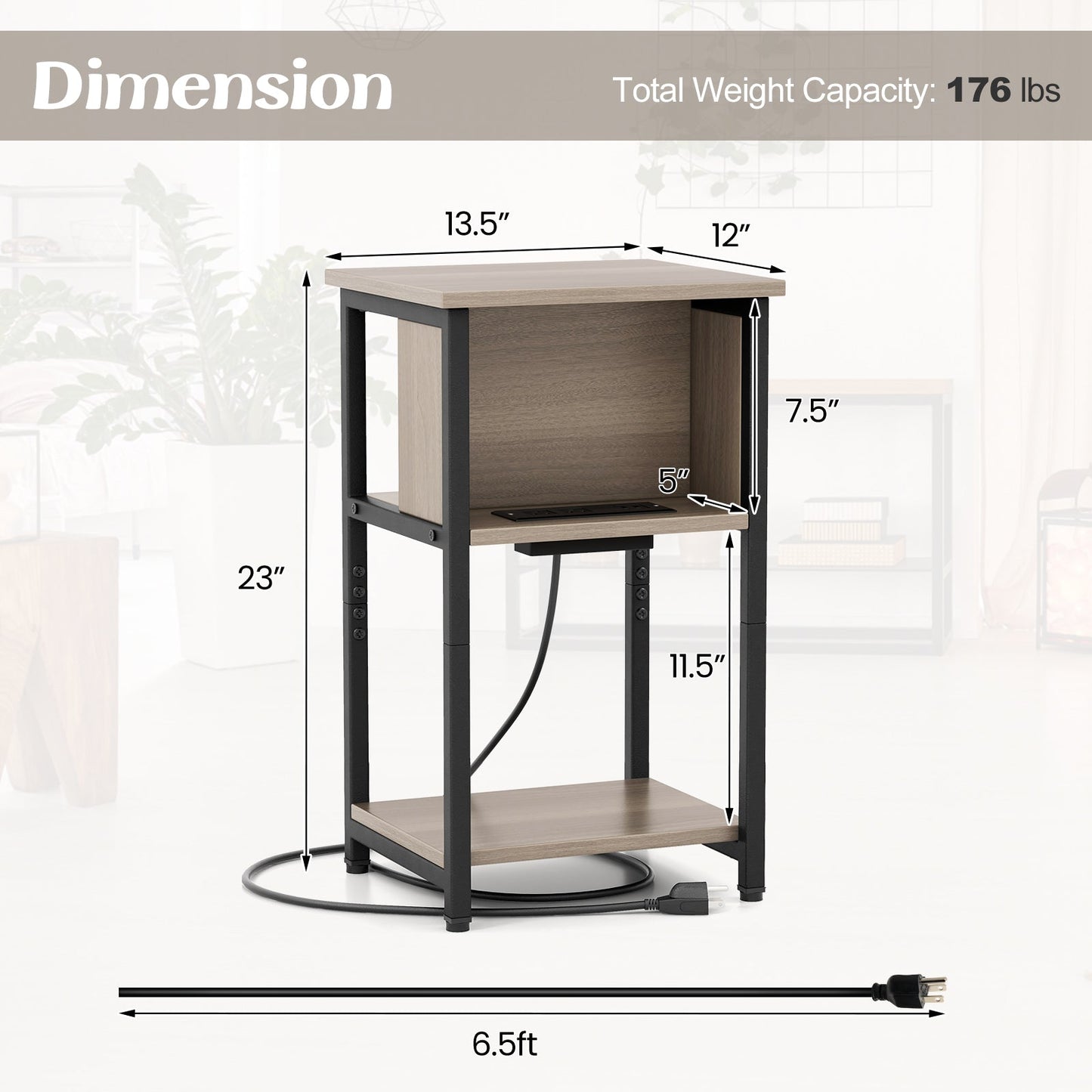 End Table with USB Ports/Power Outlets