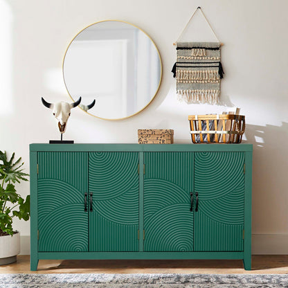 59in Green Accent Cabinet with 4 Doors Mid Century Modern Buffet