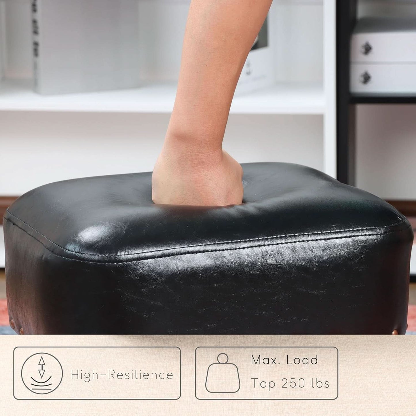 Black Leather Footstool