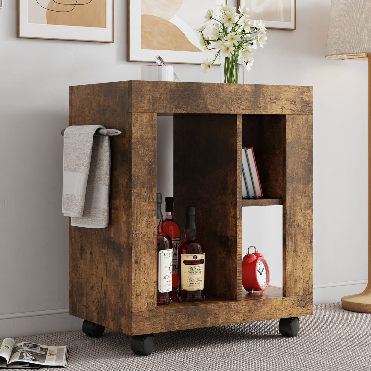 Mid-century Modern Style Movable Side Cabinet