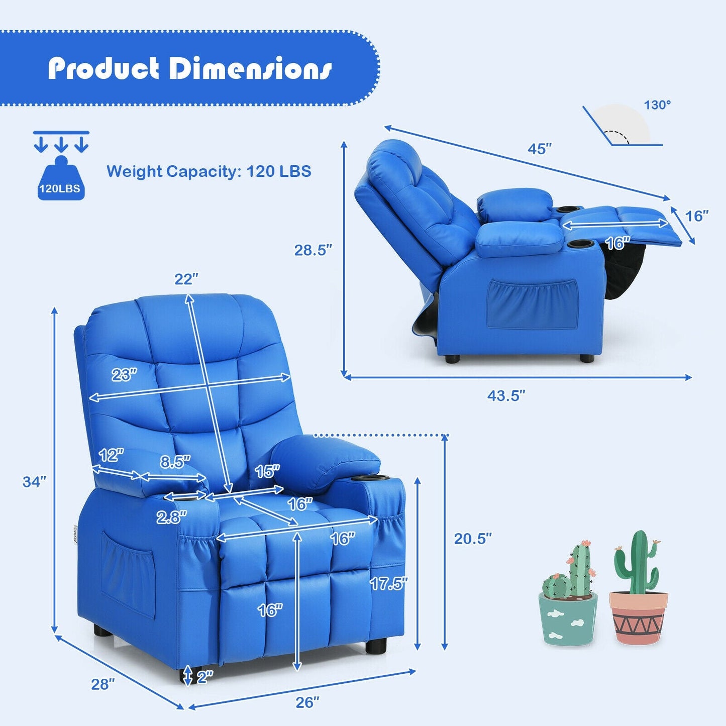 Kids Recliner Chair with Cup Holder