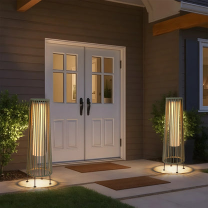 2 Piece SOLAR Powered Lantern Patio Lamp Grey