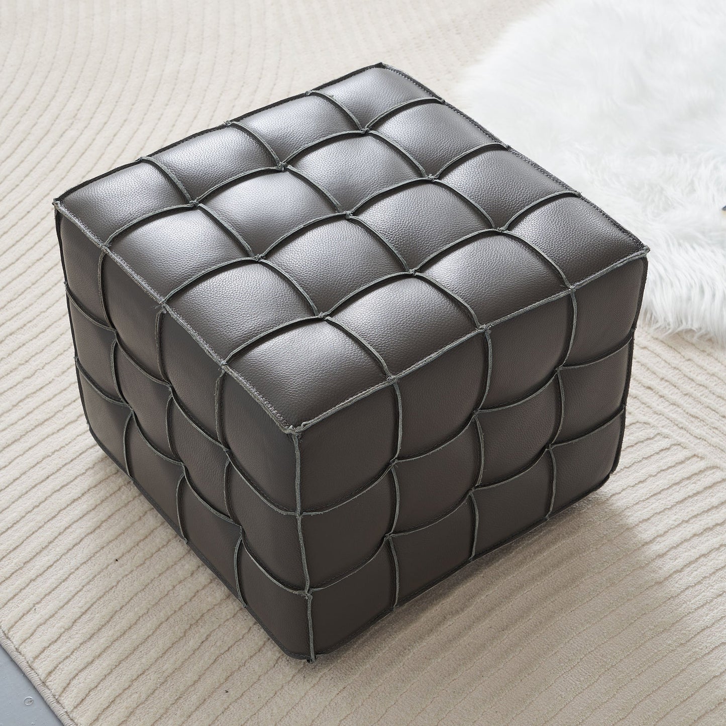 Leather Tufted Square Ottoman/Footstool