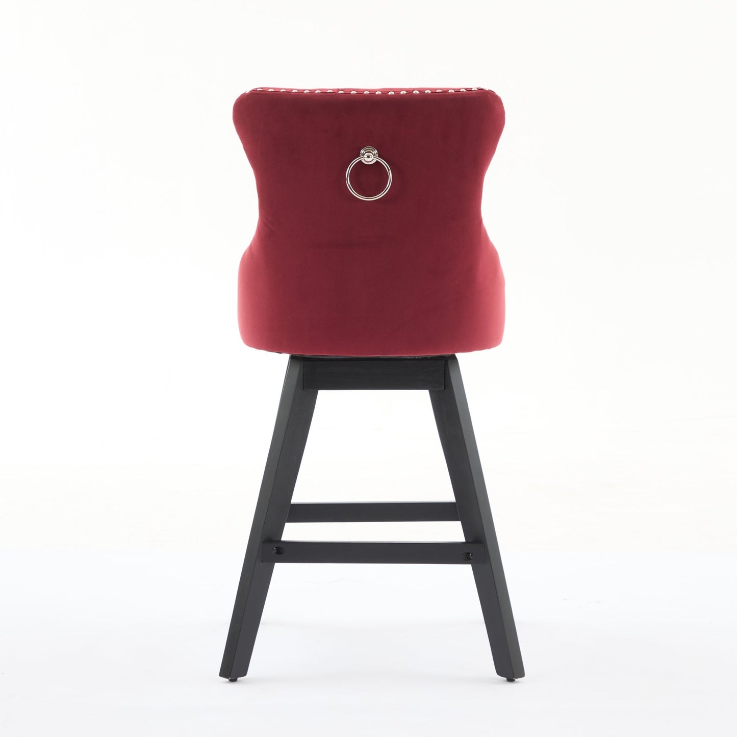 Swivel Velvet Barstools with Button Tufted Decoration - Set of 2 (Wine Red)