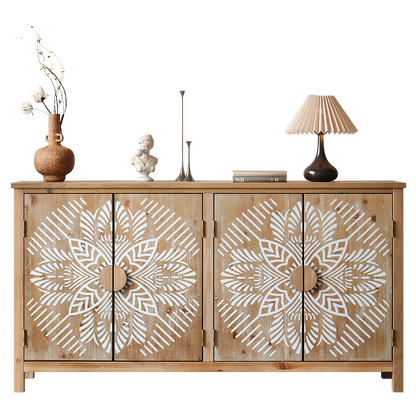 60" Wood Accent Cabinet with 4 Doors Brown and Antique White