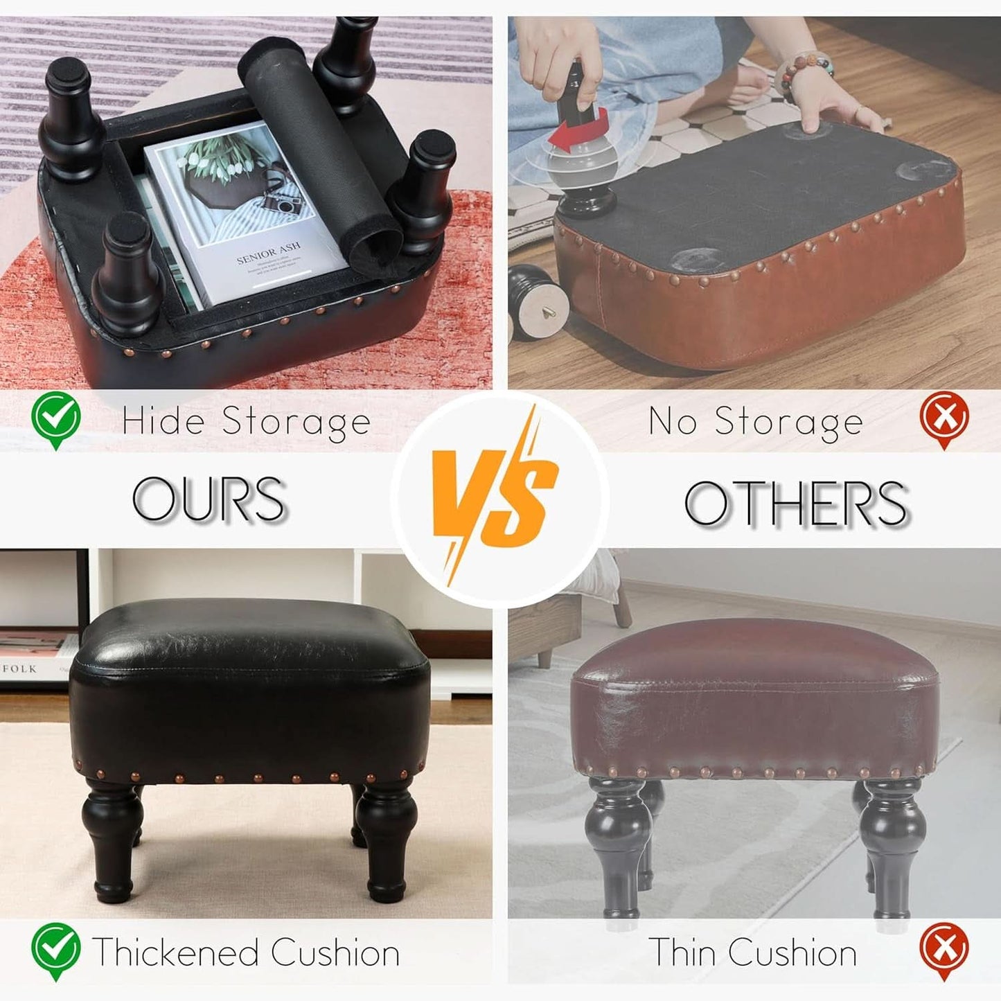 Black Leather Footstool