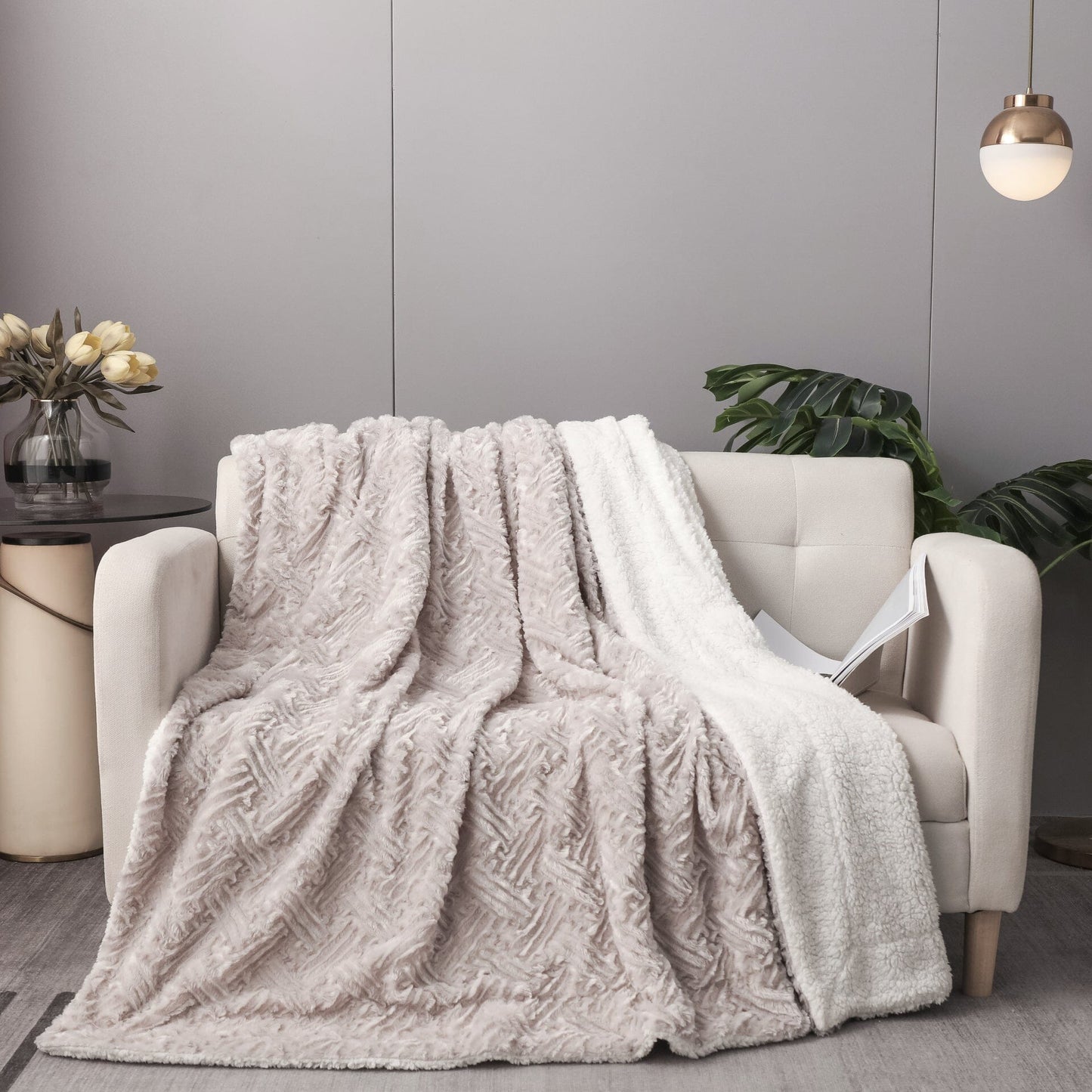 Lavender Grey Faux Fur Sherpa Throw Blanket