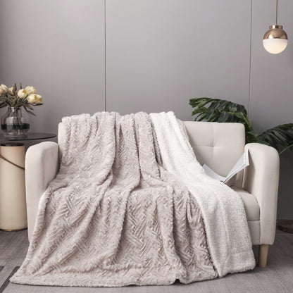 Lavender Grey Faux Fur Sherpa Throw Blanket