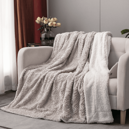 Lavender Grey Faux Fur Sherpa Throw Blanket