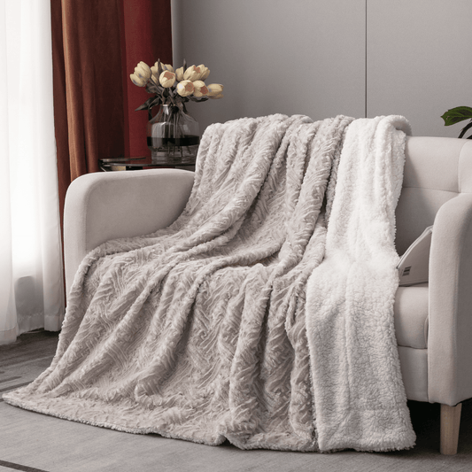 Lavender Grey Faux Fur Sherpa Throw Blanket