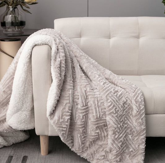Lavender Grey Faux Fur Sherpa Throw Blanket