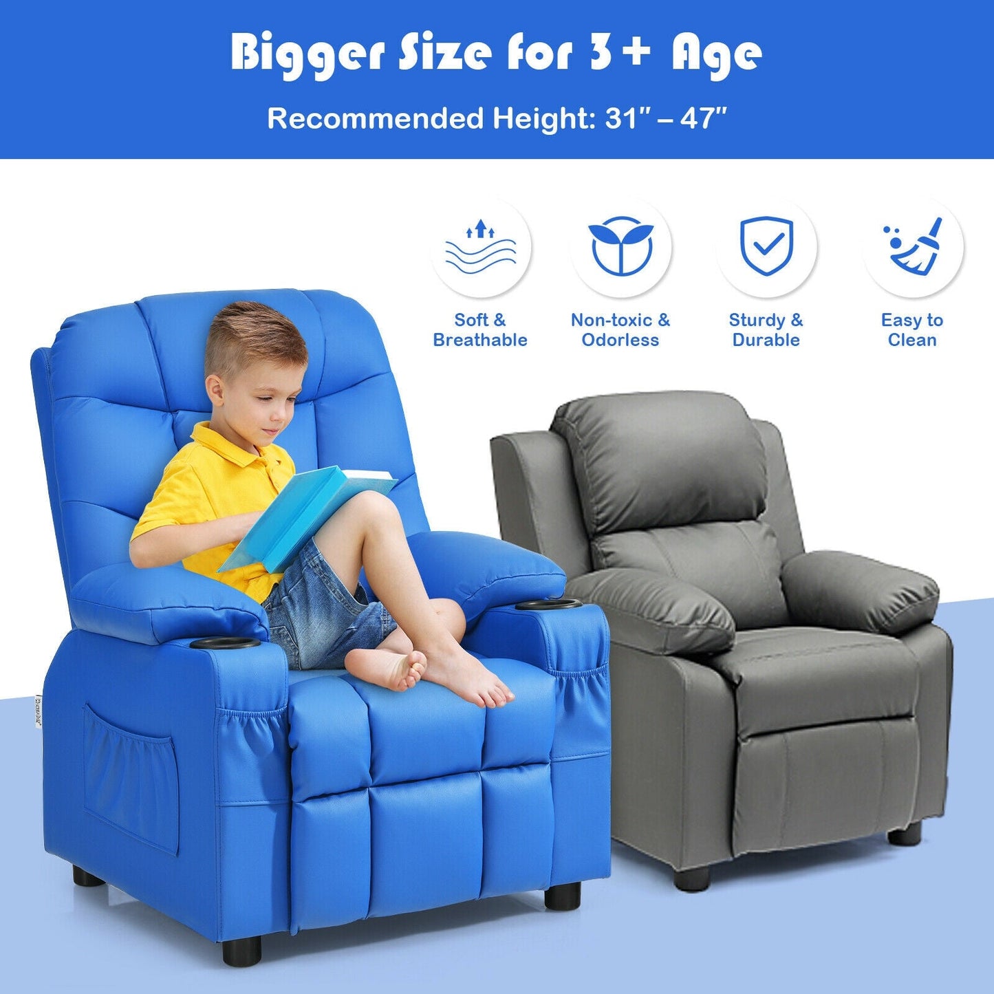 Kids Recliner Chair with Cup Holder
