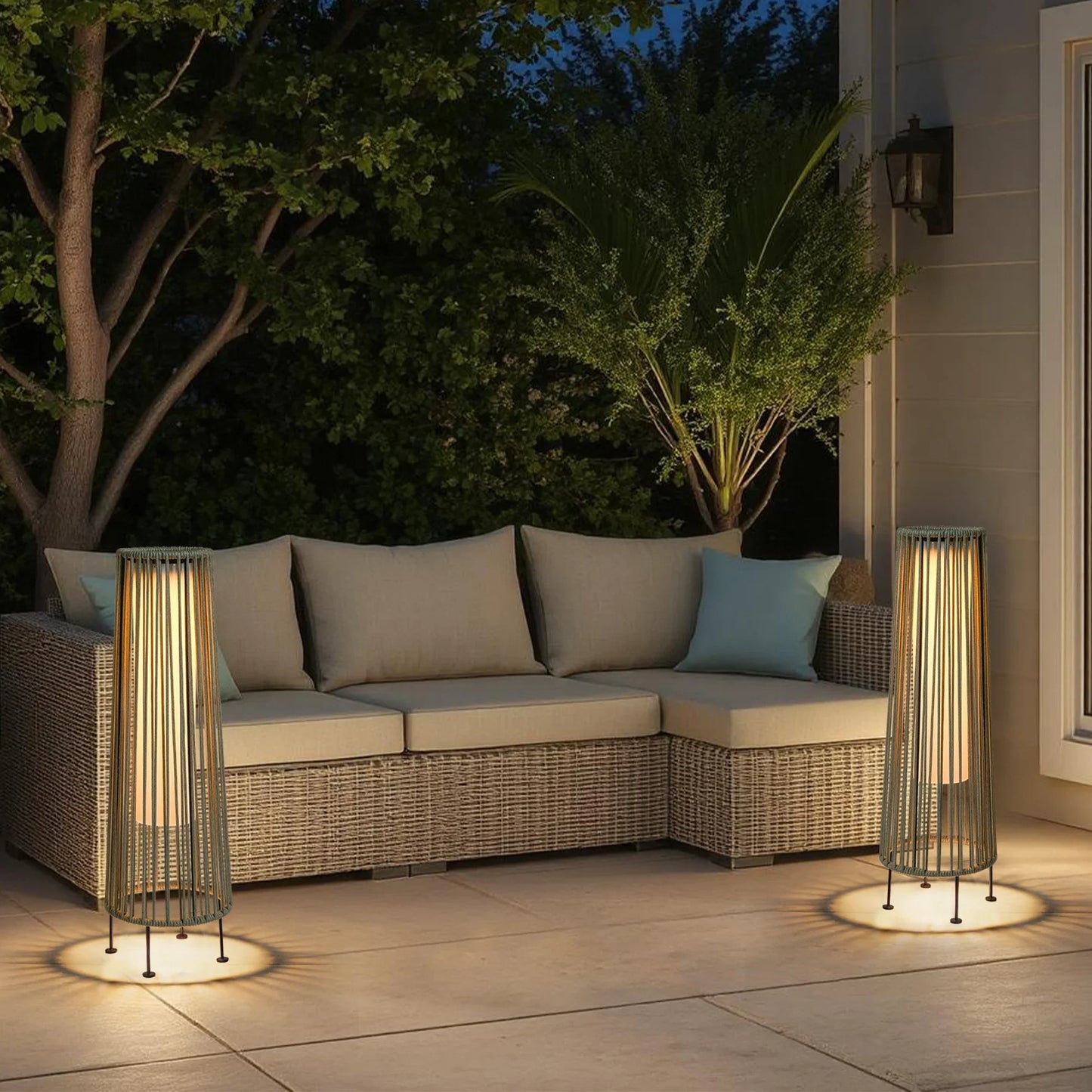 2 Piece SOLAR Powered Lantern Patio Lamp Grey