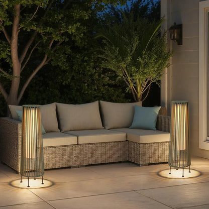 2 Piece SOLAR Powered Lantern Patio Lamp Grey