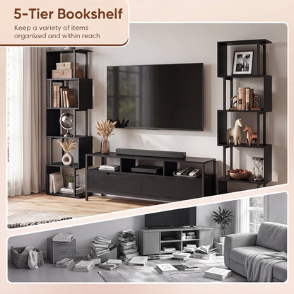 5-Tier S-Shaped Bookshelf with Open Cubes & Anti-Tip Kit